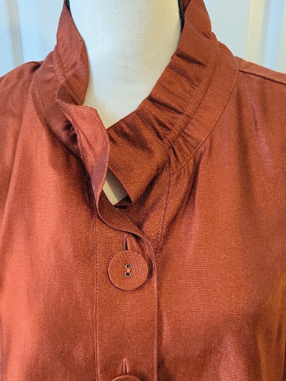 Multiples Shimmering Rust Colored Satin Button-Up Top - Picture 2 of 7